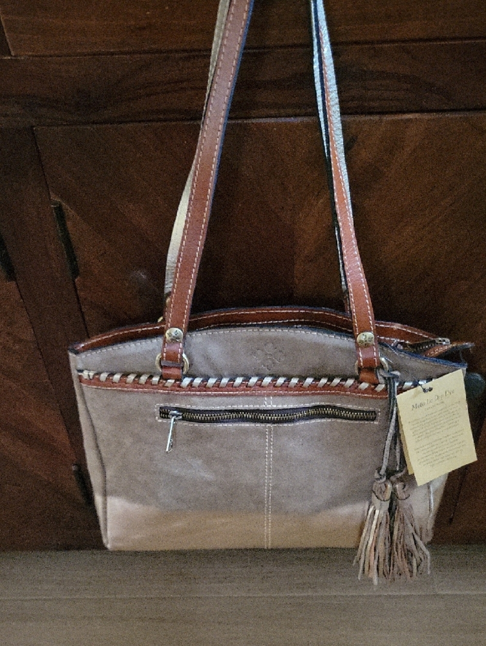 Patricia Nash Metallic Dip Dye Poppy Leather Tote Tan/Gold - Picture 11 of 16
